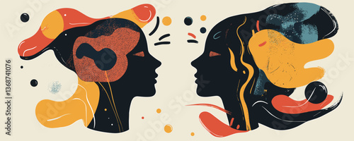 Abstract artistic female silhouettes with colorful patterns – vector