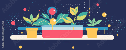 Colorful plants in modern geometric planters with abstract background vector