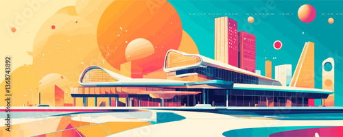 Futuristic cityscape with modern architecture and abstract elements - vector