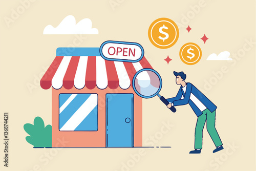 Business evaluation, analyze company worth or market value, merger and acquisition to determine corporate valuation, revenue profit or earning concept, businessman evaluate company with dollar money.