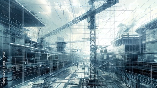 Wallpaper Mural Constructive site of building with crane, technology to build urban structure or building such as condominium or tower. High tech machine for construct infrastructure or construction in city. AIG53. Torontodigital.ca