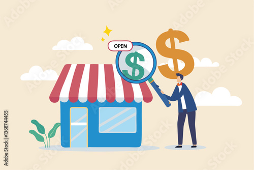 Business evaluation, analyze company worth or market value, merger and acquisition to determine corporate valuation, revenue profit or earning concept, businessman evaluate company with dollar money.