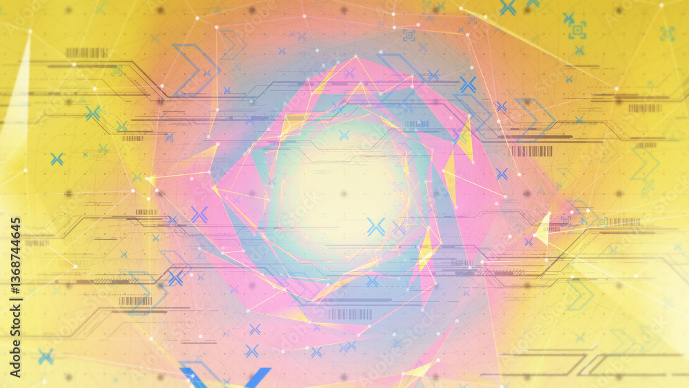 Obraz premium ネットワークトポロジーによるトンネルのサイバー空間 - ポップカラー