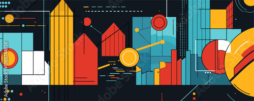 Abstract geometric cityscape with bold shapes and colors vector