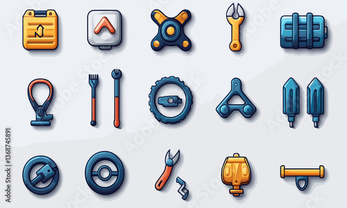 Colorful engineering tools icons set on white background, perfect for design projects - vector