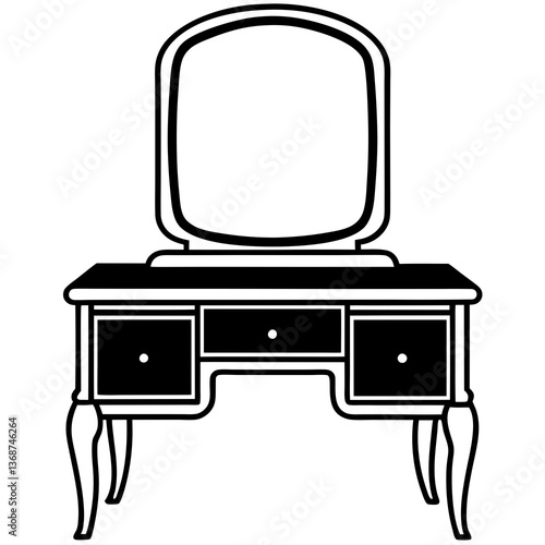 Minimalist Dressing Table Black Silhouette Vector on White Background