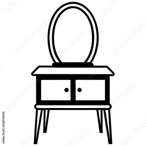 Minimalist Dressing Table Black Silhouette Vector on White Background