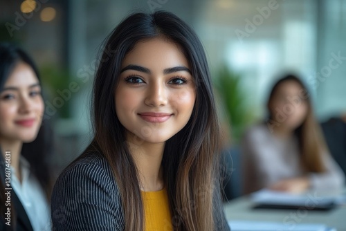 Wallpaper Mural A young Indian Asian woman is having a business meeting with her team in a conference room. Her colleagues are diverse with a Caucasian brunette woman Torontodigital.ca