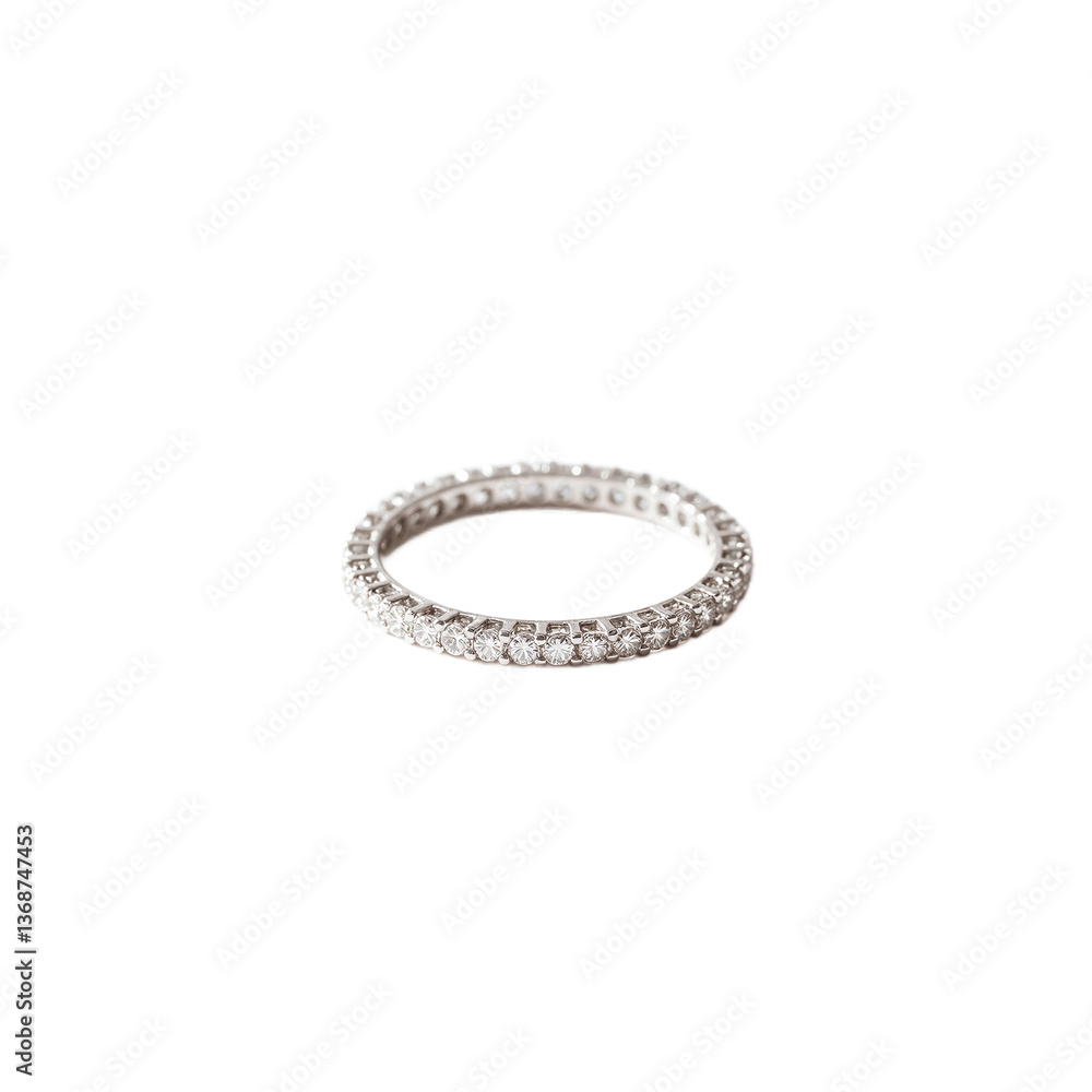 Close up of a sparkling diamond eternity band catching soft light perfect for illustrating luxury and elegance in jewelry designs Close up of a sparkling diamond eternity band catching soft light perfect for illustrating luxury and elegance in jewelry designs