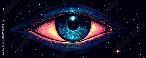 Cosmic eye with stars and galaxies in vibrant colors vector