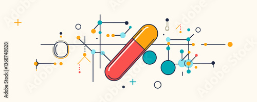 Abstract medical capsule and molecular connections design – vector