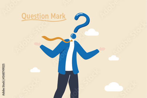 Anonymous businessman person, candidate or mention employee, who is this man, uncertainty, important person or unknown concept, anonymous businessman with question mark head unknown person.