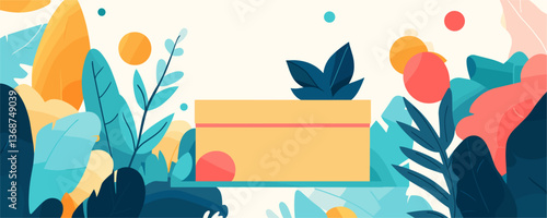Vibrant nature-themed background with abstract leaves and foliage elements, vector