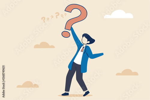 Anonymous businessman person, candidate or mention employee, who is this man, uncertainty, important person or unknown concept, anonymous businessman with question mark head unknown person.