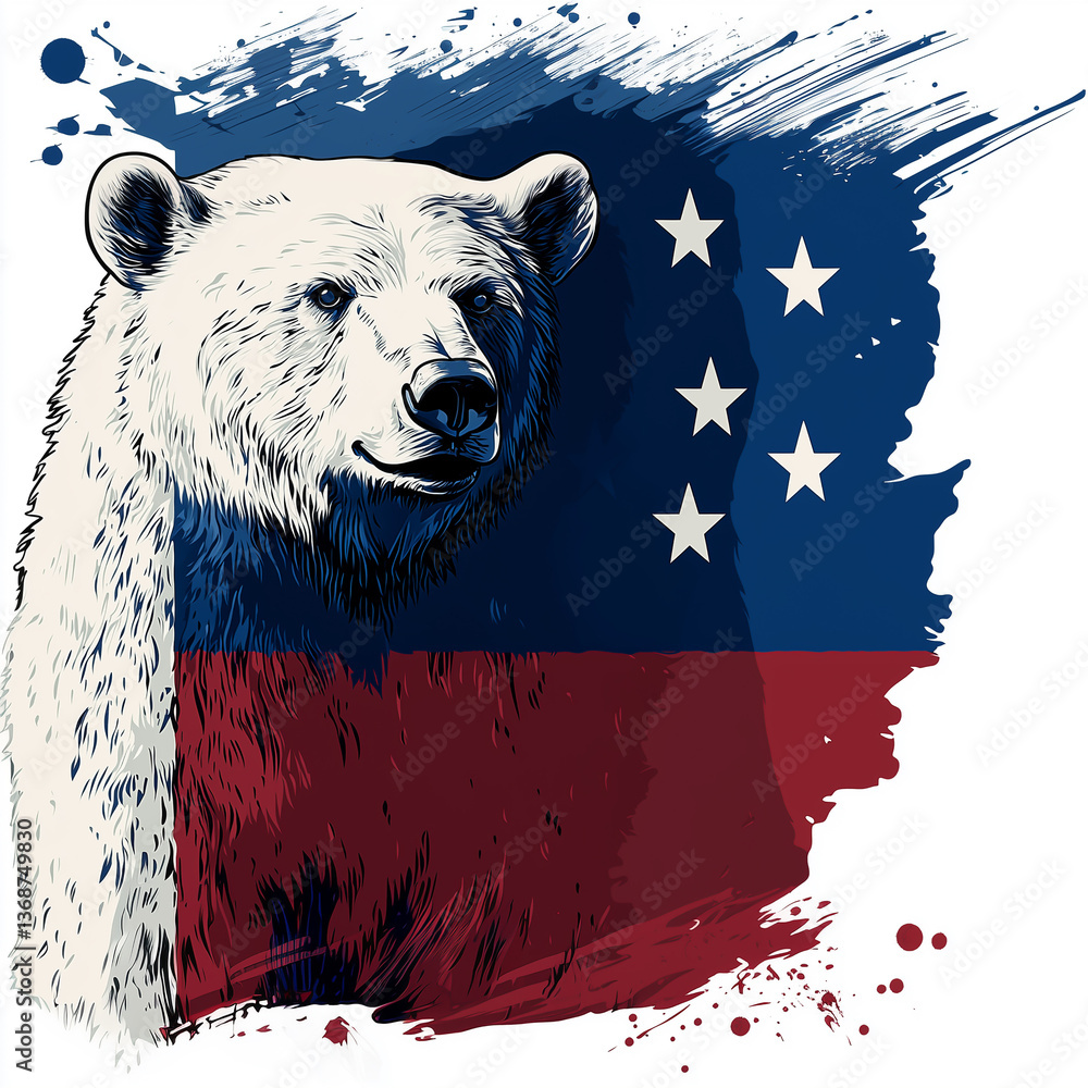 white bear from coat of arms of Greenland in USA flag colors isolated on white background