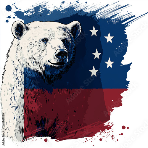 Obraz na płótnie white bear from coat of arms of Greenland in USA flag colors isolated on white background w salonie