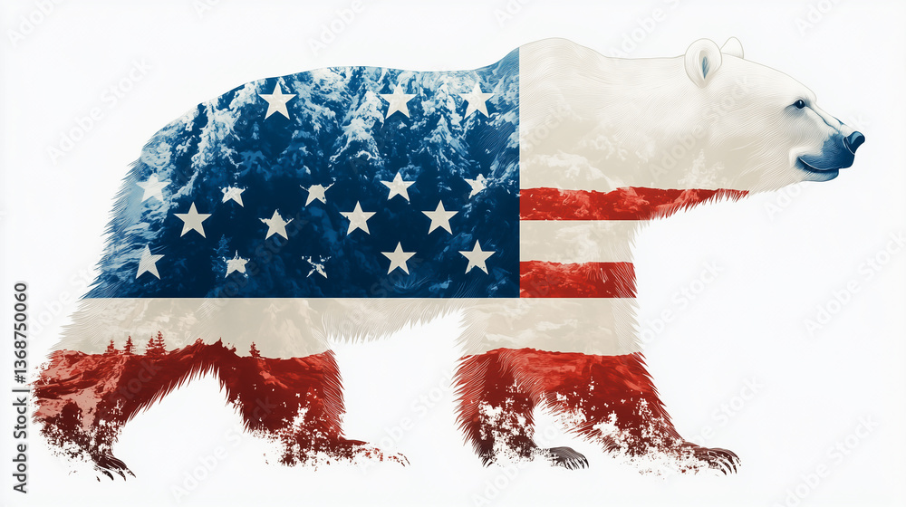 white bear from coat of arms of Greenland in USA flag colors isolated on white background