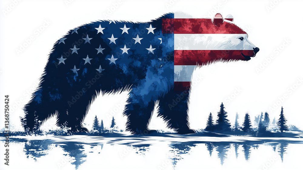 white bear from coat of arms of Greenland in USA flag colors isolated on white background