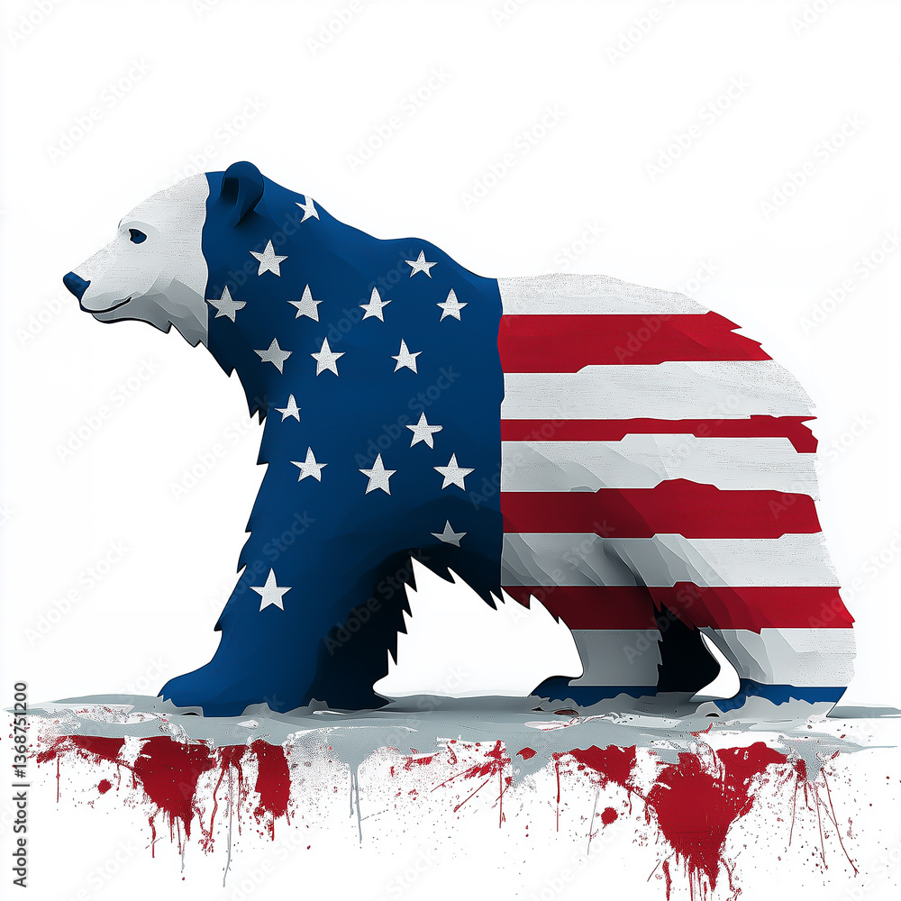 white bear from coat of arms of Greenland in USA flag colors isolated on white background