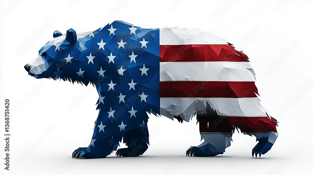 white bear from coat of arms of Greenland in USA flag colors isolated on white background