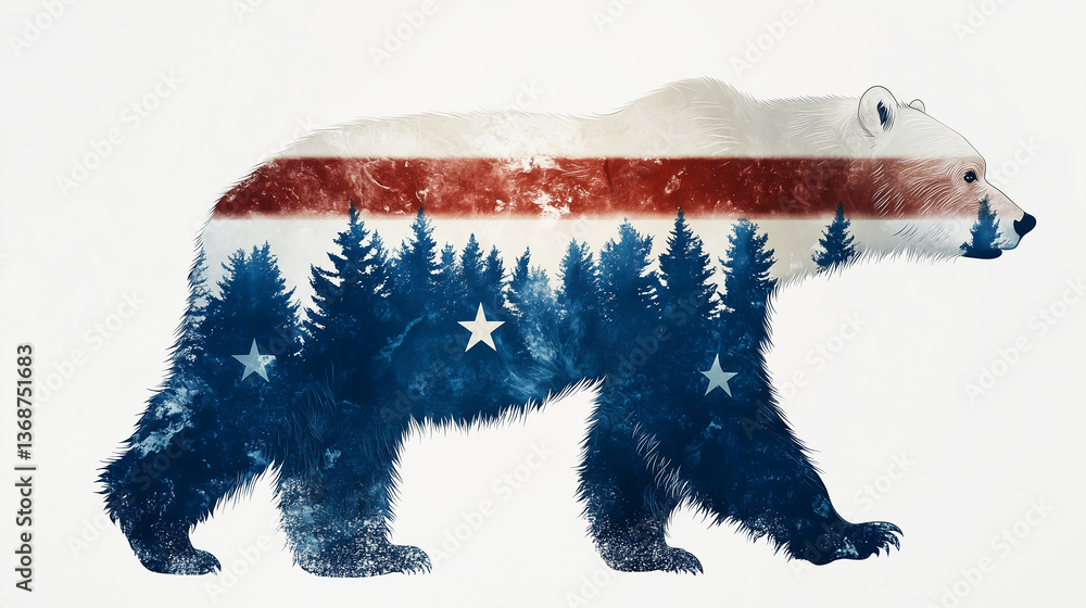 white bear from coat of arms of Greenland in USA flag colors isolated on white background