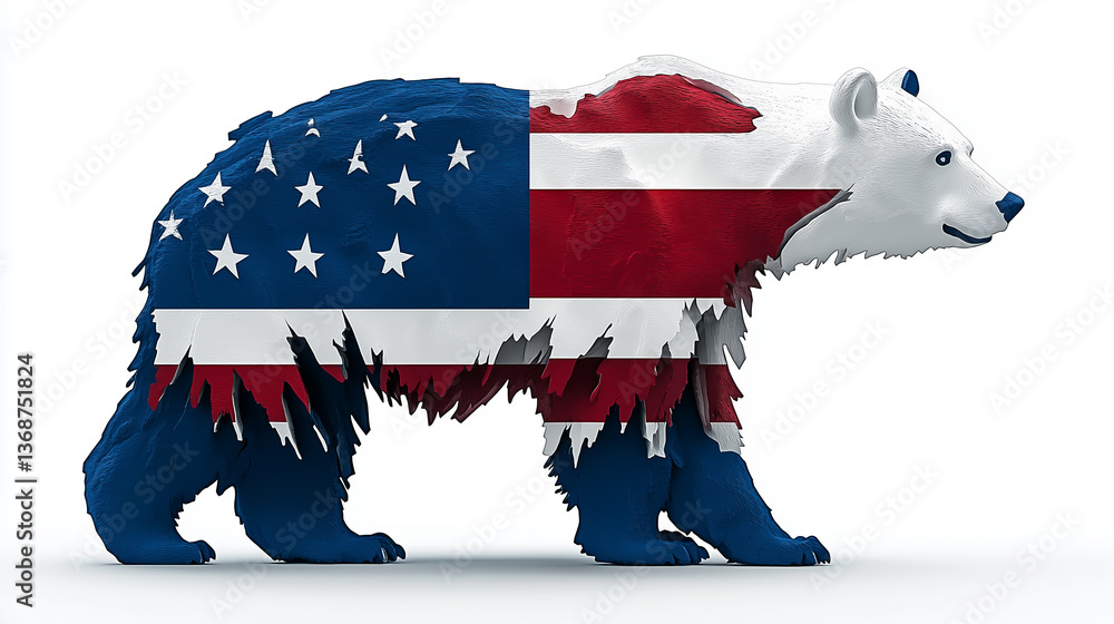 white bear from coat of arms of Greenland in USA flag colors isolated on white background