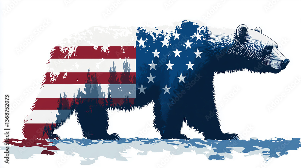white bear from coat of arms of Greenland in USA flag colors isolated on white background
