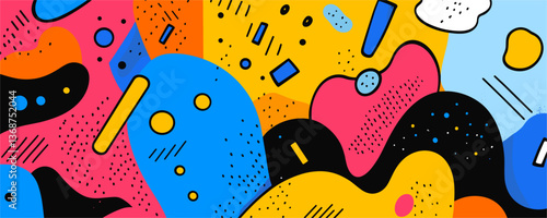 Abstract geometric pattern with colorful shapes and bold lines - vector