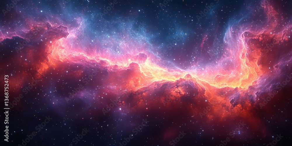 Fototapeta premium Vibrant cosmic nebula illuminated by intense colors in deep space during a stellar formation event