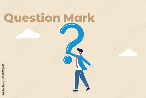 Open ended question, asking questions to encourage new idea, guidance for solution or solving problem, decision to reply or answer concept, businessman with question mark compass guidance for answer.