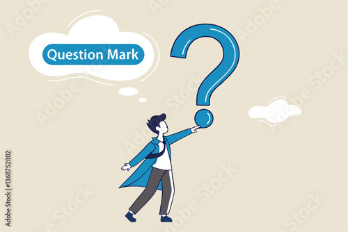 Open ended question, asking questions to encourage new idea, guidance for solution or solving problem, decision to reply or answer concept, businessman with question mark compass guidance for answer.
