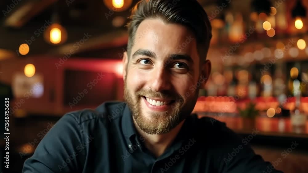 Man enjoying lively bar atmosphere with warm lighting and friendly ambiance Man enjoying lively bar atmosphere with warm lighting and friendly ambiance