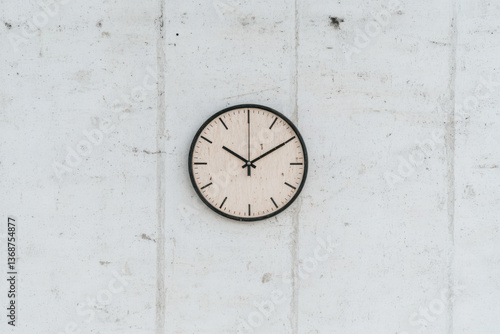 Wallpaper Mural A wooden clock with black hands sits on a white wall Torontodigital.ca