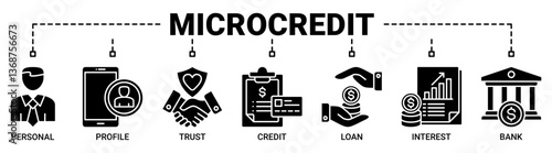 Microcredit banner web icon vector illustration concept with icons solid black color symbol background.