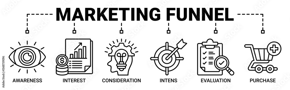 Obraz premium Marketing funnel banner web icon vector illustration concept with icons outline symbol background.