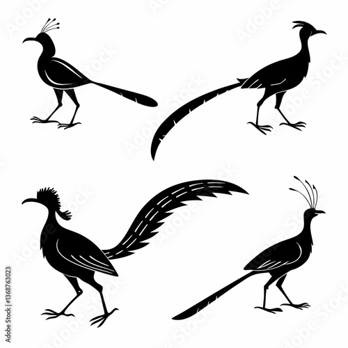 Lyrebird icon set black silhouette icon vector
