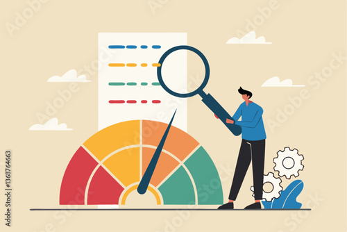 Wallpaper Mural Benchmark performance or KPI key performance indicator, metrics or measurement to measure success, result evaluation, analysis or comparison concept, businessman magnify benchmark metric graph scale. Torontodigital.ca