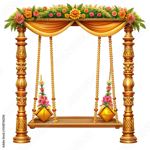 Swing Jhula clipart for Janmashtami holiday isolated on transparent background  
