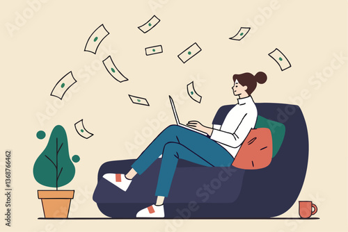 Self employed, freelancer or online business owner, remote work from home, individual job or distance worker, e-commerce business concept, young woman making money work with computer laptop at home.