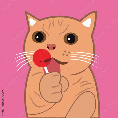 Cute Cat Holding a Lollipop Cartoon Illustration Food Animal cat sucking lollipop