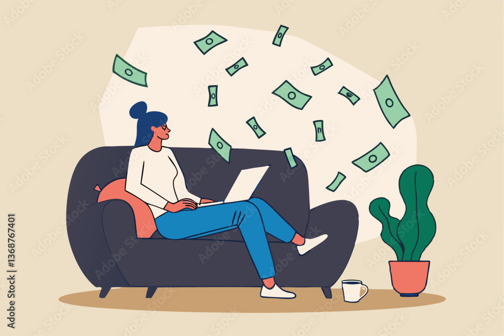 Self employed, freelancer or online business owner, remote work from home, individual job or distance worker, e-commerce business concept, young woman making money work with computer laptop at home. Self employed, freelancer or online business owner, remote work from home, individual job or distance worker, e-commerce business concept, young woman making money work with computer laptop at home.