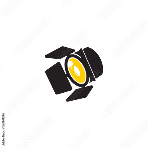 Vector spotlight logo. Black and yellow searchlight clipart. Minimal floodlight icon isolated on white background