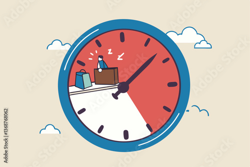 Nine to five or 9-5 job, office work routine by working everyday, bored responsibility for salary paycheck, overworked, burnout or work life balance concept, businessman working in working hour clock.