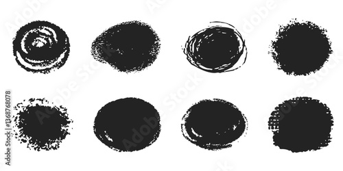 Scribble textured brush stroke ink or paint round splatter. Abstract grunge stain enso border, frame, hand drawn textured punk style asian design element