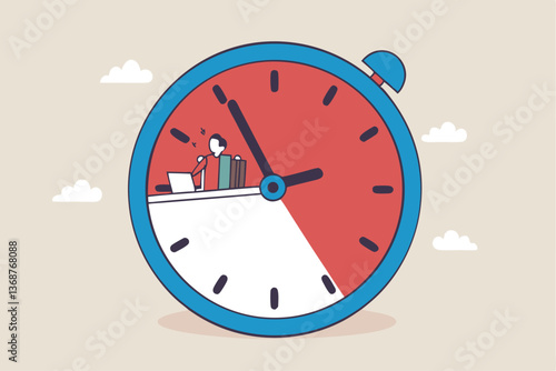 Nine to five or 9-5 job, office work routine by working everyday, bored responsibility for salary paycheck, overworked, burnout or work life balance concept, businessman working in working hour clock.