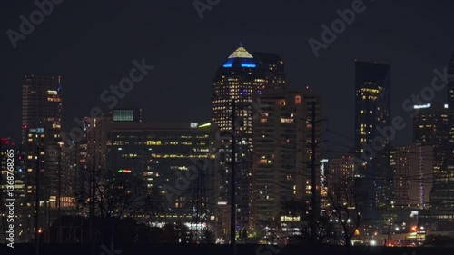 Wallpaper Mural Slow Zoom Shot of Dallas Night Skyline with Tall Skyscrapers Torontodigital.ca