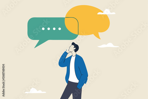 Second opinion, suggestion or advice to consider, reason or logical thinking, information to make decision or judgement concept, businessman think from listening to second opinion and make decision.