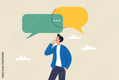 Second opinion, suggestion or advice to consider, reason or logical thinking, information to make decision or judgement concept, businessman think from listening to second opinion and make decision.