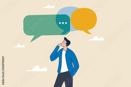 Second opinion, suggestion or advice to consider, reason or logical thinking, information to make decision or judgement concept, businessman think from listening to second opinion and make decision.