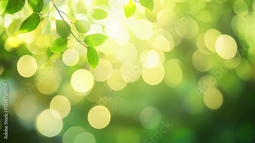 Fresh spring foliage bokeh effect green leaves nature light sunny day